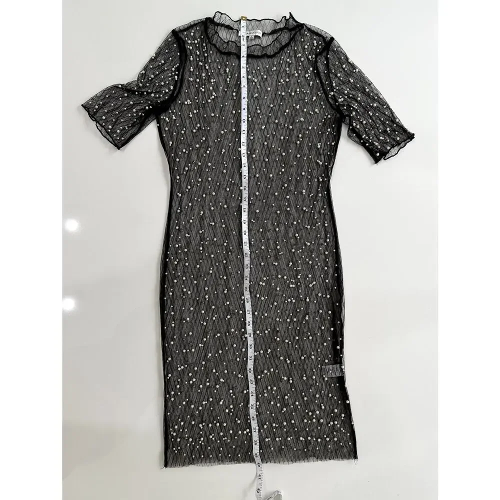Hot & Delicious Black Sheer pearl dress/cover up L - Picture 11 of 12